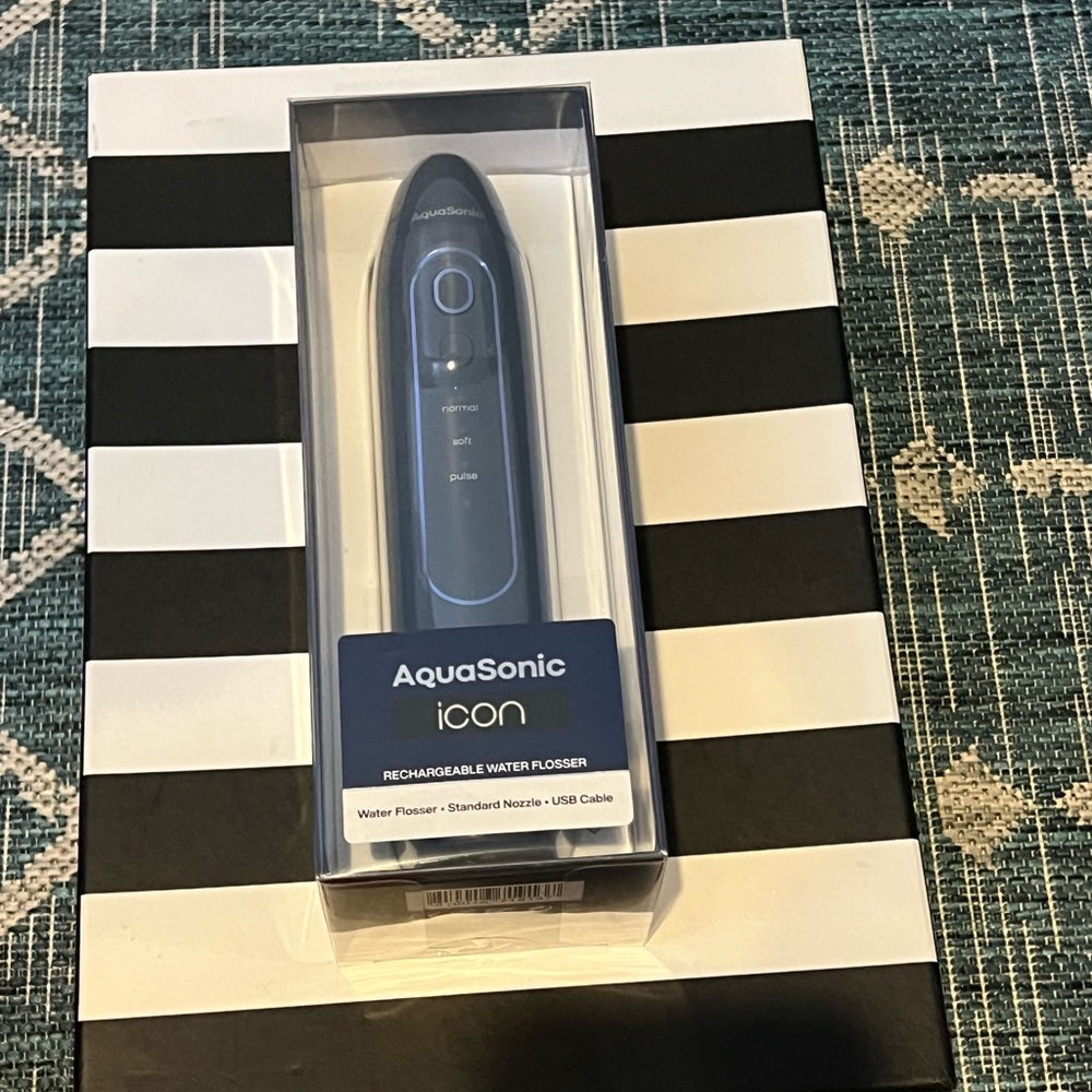 AquaSonic Icon Rechargeable Water Flosser — Navy — Brand new, sealed